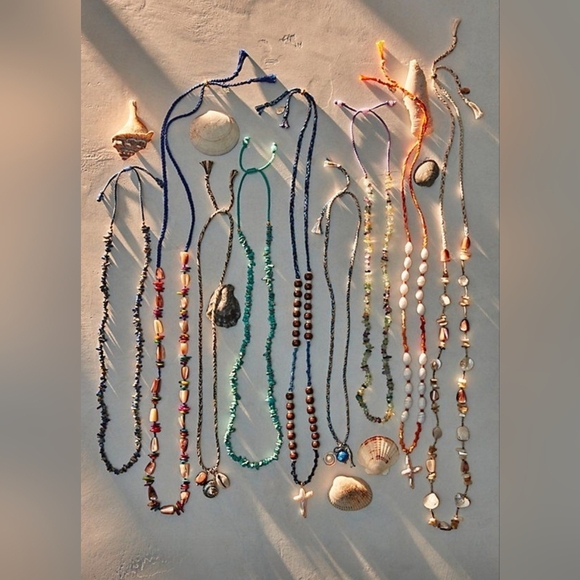 NWOT! Free People X Ariana Ost,Easy Does It Cross Strand Necklace,Blue, MSRP $48 - Picture 5 of 10